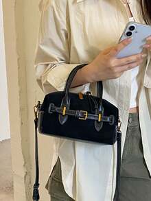 Simple And Exquisite Boston Handbag, With Niche Zippers Embellished With Vintage Hardware Buckles, Suitable For Daily Commuting, Shopping, And Travel - Black - View 4