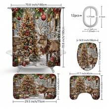 1pc/4pcs Forest Snow Scene Deer Pattern Multi-Functional Bathroom Decor Shower Curtain Set, Free 12 Hooks, Premium Holiday Atmosphere, Bathroom Mat, U-Shaped Floor Mat And Round Toilet Lid Cover, Suitable For All Occasions, Bathroom Set - Forest Snow Reindeer - View 12