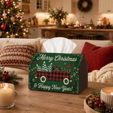 1pc Classic Farmhouse Style Winter Tissue Box - Christmas Napkin Holder, Available In Durable Polyester Material, Decorated With Vintage Truck And Pine Tree Pattern, Suitable For Living Room, Winter Christmas Home Decor And Family Gathering Party - A - View 14