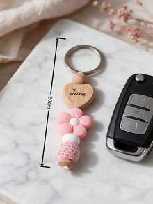 Wooden Style Silicone Flower Keychain Pendant Bag Charm Accessory Gift - Multicolor - View 2