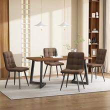Dining Set (5-Piece), Dining Table With 4 Chairs Set, Modern Kitchen Table Set, Wood Grain Kitchen Table With Black Metal Legs, MDF Tabletop In Walnut Color, Brown Velvet Dining Chairs - Brown - View 2