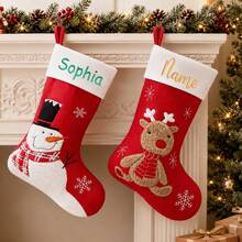 Custom Embroidered Name Christmas Stocking, Personalized Christmas Theme Mantel Decor, Festive Holiday Fireplace Decor, Customized Name Gift Bag, Christmas Tree Ornaments, Customizable Xmas Stocking For Home Party, Christmas Gift For Family, Friends - Style B - View 5