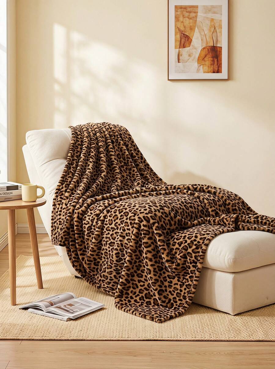 Cirelle 1pc Leopard Print Faux Rabbit Fur Double-Layer Warm Blanket, Faux Animal Fur Touch Very Soft And Smooth Double-Sided Plush Blanket Suitable For Home Living Room Bedroom Sofa All Seasons Multi-Functional Throw Blanket, Enhance Your Quality Of Life