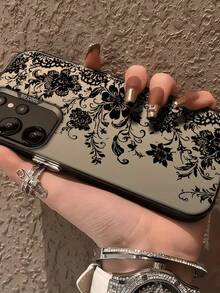 1 buah Casing Ponsel Motif Bunga Renda Hitam Matte untuk Android, Pelindung Ponsel Estetika Bunga Gelap Vintage, Casing Pelindung Anti Jatuh Elegan untuk Wanita, Kompatibel dengan Ponsel Seri 1 - Hitam - View 5