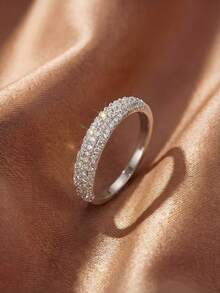 1pc Women's Pure Silver Curved Inlaid Ring, Suitable For Valentine's Day/Birthday/Couple Gift, Stackable DIY Romantic Thin Ring, Exquisite Jewelry Gift - Curve - View 9