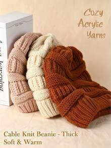 Autumn/Winter Oversized Thick Warm Beanie Hat, High Elasticity Windproof Cold-Resistant Unisex Outdoor Fashion Versatile Cold Weather Cap - Multicolor - View 6