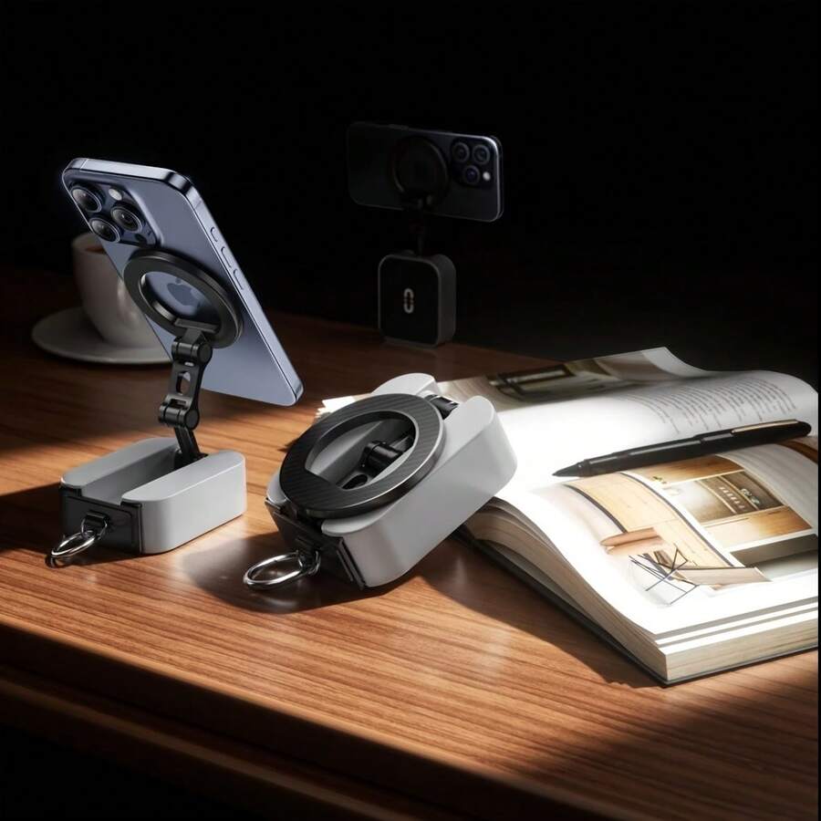 Slouchy Rotating Folding Stand Portable 360° Travel Phone Holder Double-Sided Magnetic Telescopic Clip Foldable Multi-Function Phone Stand Rotating Portable Car Airplane High-Speed Train Desktop Phone Holder