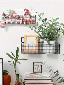 1/2pcs No-Drill Wall-Mounted Storage Basket, Self-Adhesive Iron Hanging Rack, Bathroom & Kitchen Storage Shelf, Sturdy Holder For Shampoo, Soap And Daily Toiletries - Black - View 4