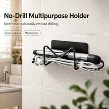 No-Drill Wall-Mounted Curling Iron Storage Rack, Stainless Steel Strong Adhesive Organizer Shelf, Bathroom Hair Straightener Holder, Hair Styling Tool Power Cord Storage Hook, Kitchen Multi-Purpose Wall Storage Bracket, Suitable For Bathroom, Kitchen And Multiple Scenarios - Multicolor - View 13