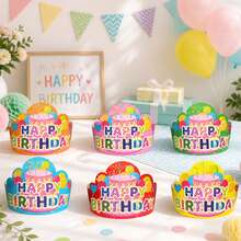 6 Colors Happy Birthday Crown Hat Macaron Paper Party Hat Dreamy Fairy Tale, Baby Shower, Rainbow Theme Party, Family Gathering, Holiday, Christmas Party Atmosphere Photo Booth Props Party Decoration Supplies - View 9
