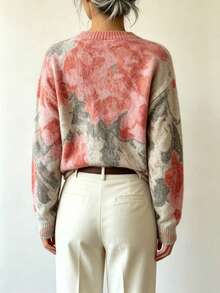 Women's Floral Pattern Casual Daily Wear Long Sleeve Sweater - Green - View 3
