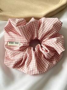 1PC/4pcs Plaid Casual Polyester (Polyester) Korean Style New Pink Tone Checkered Large Scrunchie Sweet Elegant Versatile Ponytail Hair Tie Back Of Head Large Size - Multicolor - View 6
