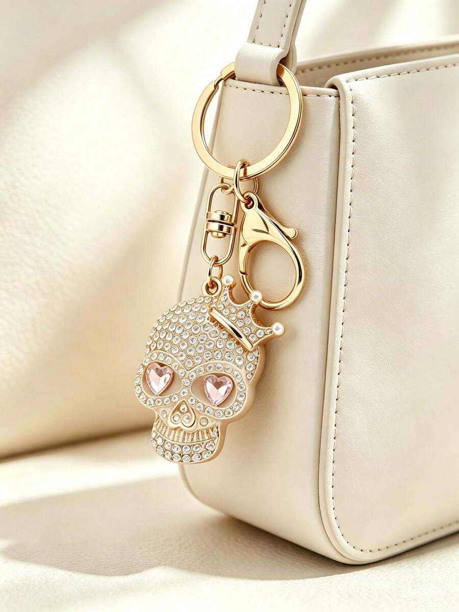 Sweet Cool Style Heart Eye Skull Keychain, Rhinestone Crown Shaped Metal Pendant, Creative Punk Style Gift, Halloween Pendant, Suitable For Backpack Decoration, Daily Bag Decoration, Holiday Party Gift, Women's Keychain, Car Keychain, Keychain Making Material, Men's Keychain, Backpack Keychain, Keychain, Keychain Pendant, Keychain Coin Purse, Bulk Keychain, Keychain Set, Keychain Accessories - Multicolor - View 1