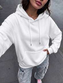 Comfortable Women's Sweatshirt, Pullover With Drawstring And Pockets, Suitable For Casual Wear And Autumn - White - View 4
