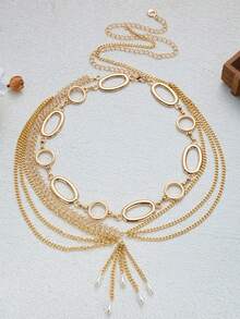 2pcs Geometric Patchwork Pearl Multi-Layer Chain Tassel Waist Chain - Gold - View 4