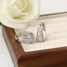1 Pair Sparkling Double Row Full Rhinestone U-Shaped Ear Cuffs Women Couple Friend Gathering Date Gift Banquet Earrings - Silver - View 7