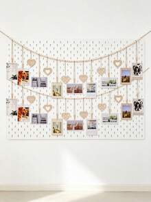 1pc Bohemian Style Photo Frame Storage Rack With 9 Clips And 6 Heart-Shaped Pendant Garlands, Suitable For Baby Keepsakes And Nursery Decor - Multicolor - View 5