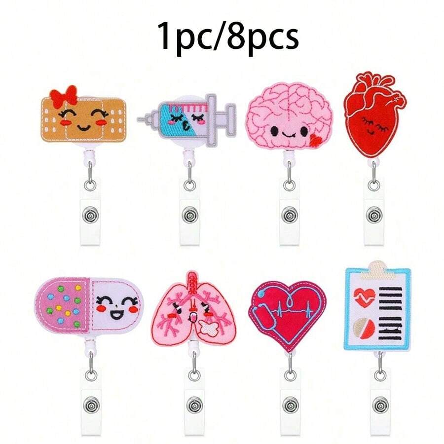 1pc/8pcs Medical Nurse Badge Holder With Retractable Reel And Spring Cord For Work ID Card Back To School - Multicolor - View 1