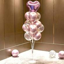 7/14/21pcs Black Balloon Table Stand Set With Round Base, Reusable Balloon Display Rack, Suitable For Tabletop And Floor Decoration, Balloon Decoration Accessories, Sturdy Balloon Column Stand, Suitable For Halloween, Wedding, Birthday Party, Baptism, Summer Events And Celebrations - Multicolor - View 3