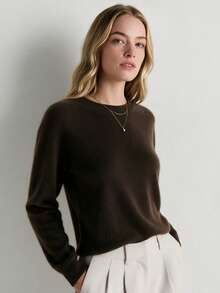 HEYMINI Women's Long Sleeve Basic Crew Neck Wool Sweater, Comfortable Solid Color Knit Pullover, Suitable For Autumn/Winter Wear - Coffee Brown - View 4