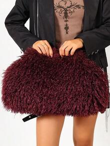 Dedoo Women Cloud Clutch Bag,Plain Long Curly Faux Fur,Magnetic Closure,Portable,Avant-Garde Y2K Style,For Party & Date,Autumn/Winter Women Style - Burgundy - View 5
