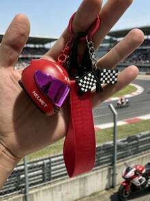 Creative Colorful Motorcycle Helmet Keychain, Buckle Finish Line Flag, Creative Keychain, Exquisite Cute Bag Charm, Couple Style Bag Pendant, Casual Motorcycle Helmet Phone Lanyard, Car Key Chain Gift - Multicolor - View 6