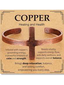 1pc Personalized Cross Purple Copper Electroplated Healing Bracelet, Minimalist Classic Versatile Men's Accessory - Rose Gold - View 2