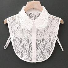 1pc White Lace Detachable Collar, Crochet Faux Collar, Solid Color Semi-Blouse, Removable, Machine Washable Accessory For Spring - White - View 10