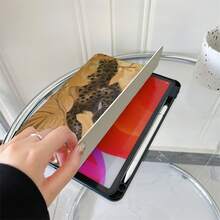 1件復古金色叢林葉360°旋轉多角度視角支架平板保護殼，相容 iPad Air 6/5/4 與 10 (10.9 吋) - 相容 iPad Pro 2024、Air M3/A16 2025，相容 Galaxy Tab S9 FE/S8 Plus/S7/S10 - 適合工作、旅行與居家放鬆，相容 、相容 - 彩色 - 查看 4