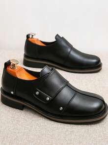 Time Magic Hook & Loop Big Head Height-Increasing Derby Shoes British Slouchy Loafers Slip-On Casual Shoes Niche - Black - View 4