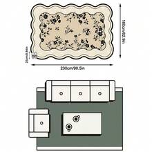 1pc Beige Base Black Line Scattered Floral Vine Pattern Vintage French Country Style Area Rug, Exquisite Elegant Design Faux Cashmere Asymmetrical Wavy Edge Rectangular Multi-Layer Black Outline & Scattered Black Flower Details Machine Washable Suitable For Living Room Bedroom Balcony All Season Home Decor - Multicolor - View 16
