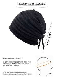 1pc Women's Autumn/Winter Drawstring Knit Beanie Hat, Slouchy Knit Cap, Unisex Loose Large Head Circumference Fashion Cold Weather Hat - Multicolor - View 7