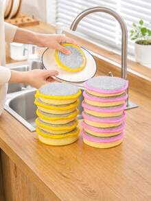 1pc/5pcs/10pcs Cleaning Sponge And Scouring Pad Set, Includes Square Dishwashing Sponge, Minimalist Dish Cloth And Sink/Stove Cleaning Cloth, Washable, Suitable For Kitchen Cleaning, Assorted Colors - Multiple Styles and Colors - View 6