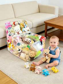 Transparent Plush Storage Bean Bag Chair, Baby Room Storage Seat, Storage Chair For Pillows And Blankets - Multicolor - View 5
