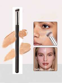 1/2/3pcs 370 Concealer Brush, Soft Dense Bristles Seamless Blending Makeup Brush, Portable Face Blush Makeup Brush Suitable For Beginners - Black - View 1