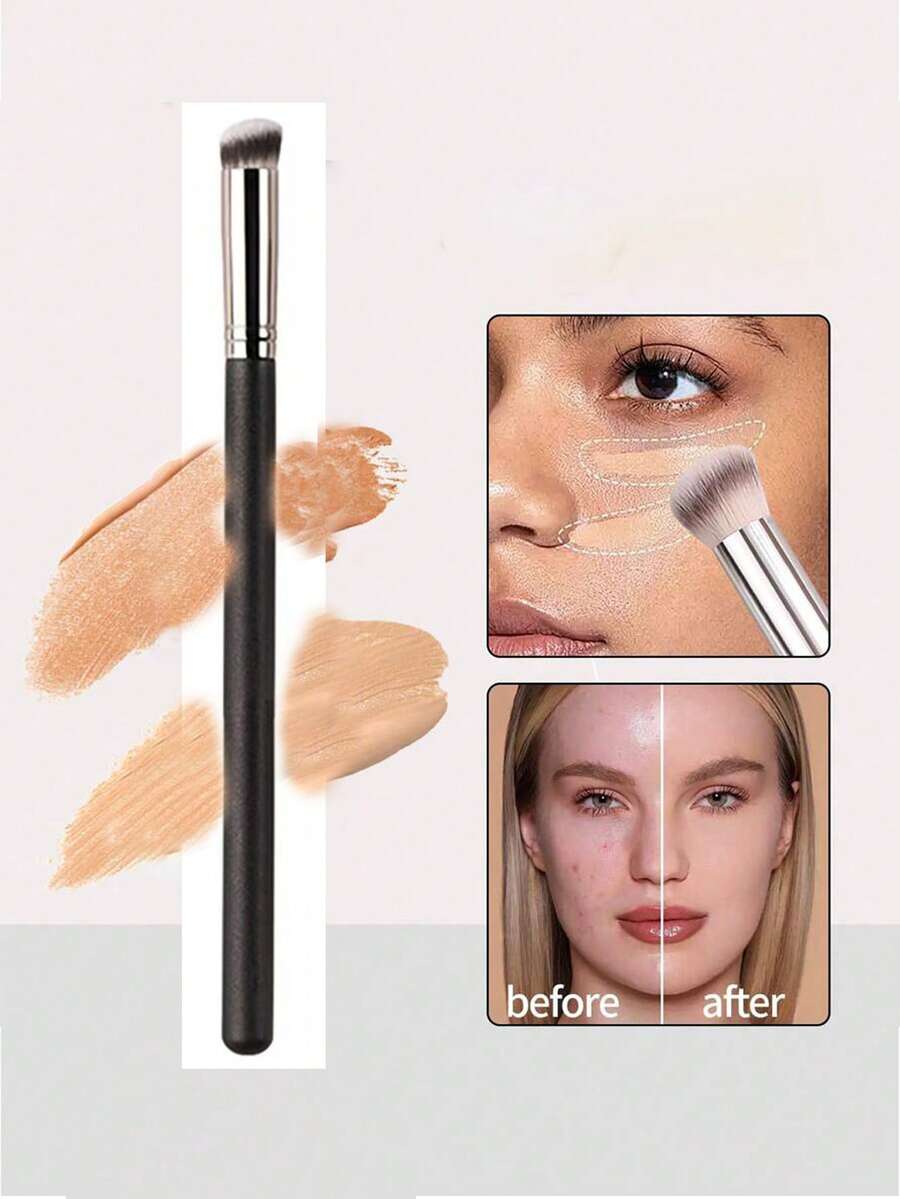 1/2/3pcs 370 Concealer Brush, Soft Dense Bristles Seamless Blending Makeup Brush, Portable Face Blush Makeup Brush Suitable For Beginners - Black - View 1