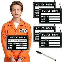 Halloween Prisoner Costume Name Tags, Prison Prisoner Name Labels 5pcs Set - Includes 4 Label Boards, 1 Pen - Suitable For Roleplay And Short Film Character Immersion Experience, Theme Party - Multicolor - View 1