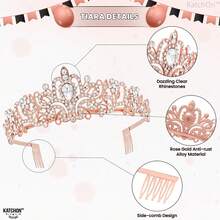 Rose Gold Happy Birthday Sash And Tiara - Silver Rhinestone Tiara Set Birthday Crown And Sash For Women Glitter Crystal Hair Accessory For Queen's - Rose Gold - View 4