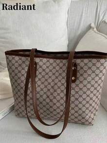 Bolso de mano de moda 2026 de gran capacidad con múltiples compartimentos para ir y venir, adecuado para novia, compras y trabajo, inspirado en diseñador con patrón geométrico de alta calidad - Caqui - Ver 9