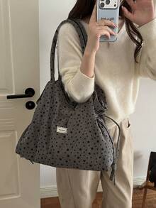 Fashionable Large Capacity Casual Minimalist Lightweight Multifunctional Star Pattern Tote Bag, Suitable For Young Women Commuting, Outing, Shopping, Work And Study, New Autumn/Winter Jacquard Handbag, Canvas Bag - Grey - View 6