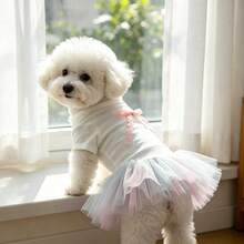 1pc 1pc Cute Dog Tutu Princess Dress, Lace Ribbon Bow Decor Puppy Skirt, Mesh Tulle Pet Costume Clothes For Small Dogs Bichon Teddy Daily Party Holiday Wear - White - View 3