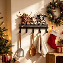 3pcs Highland Cow Metal Kitchen Hooks, Farm Animal Decorative Hanging Hooks, Suitable For Kitchen Entryway, Spoon, Towel, Pot Rack, Keys, Bag Hooks, Country Style, Decorative Hanging Rack - Multicolor - View 8