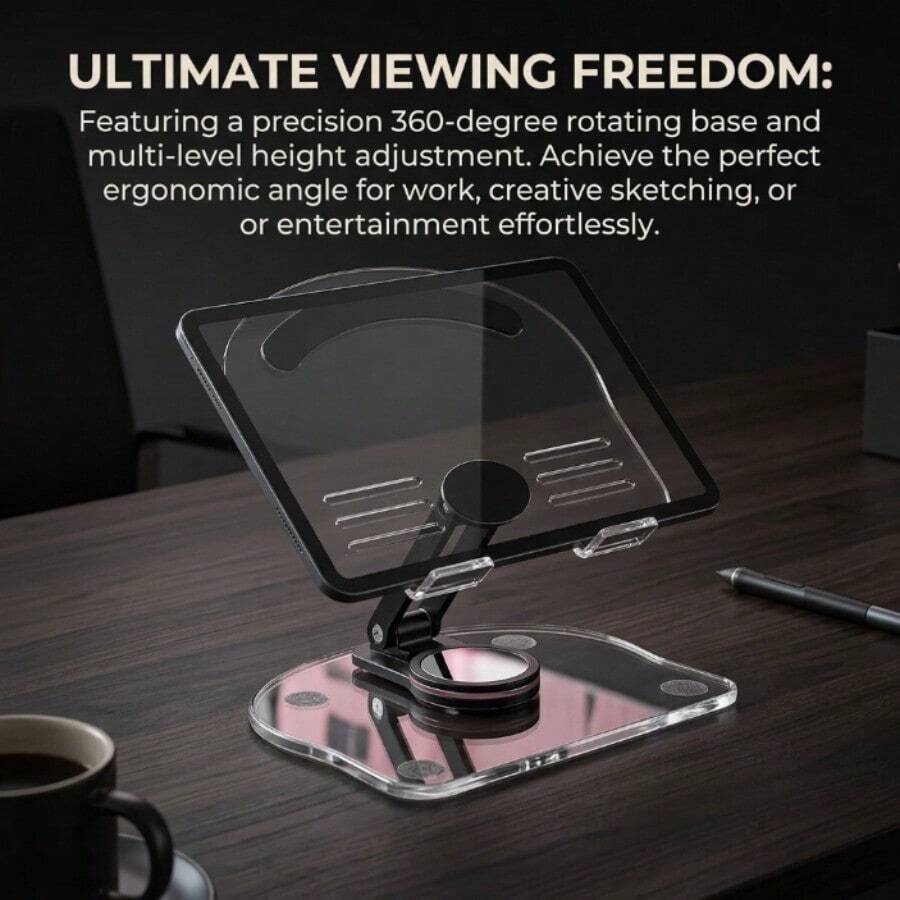New Transparent Acrylic Tablet Stand, Foldable Rotatable Height‑Adjustable Multi‑Function Anti‑Slip Desktop Tablet Holder - 1 Pc - View 1