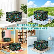 1PC Foldable Christmas Storage Box, Deep Blue Night Sky Background With Jumping Reindeer, Heart Light Garland, Colorful Balloons, Gift Boxes, Christmas Tree And Snowflake Print, Fabric Storage Box With Zipper Handle, Soft Holiday Decoration Organizer, Suitable For Home Wardrobe And Bedroom - Multi-color - View 7