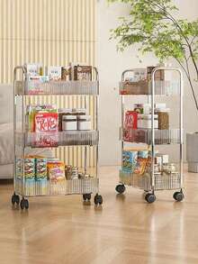 1pc 2/3/4 Tier Rolling Cart, Transparent Multi-Function Storage Cart With Handle And Wheels, Mobile Storage Rack For Office, Bathroom, Kitchen And Living Room, Transparent Home Utility Cart, Home Organization - Clear - View 8