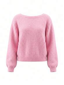 Women's Comfortable Pink Knitted Cardigan, Long Sleeve V-Neck Sweater, Suitable For Spring Wear, Medium Stretch, Regular Length - Pink - View 8