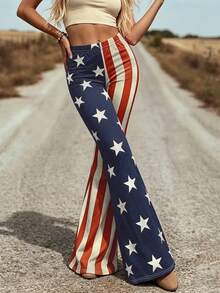 VEXHEIMA Western Style Women's Fashion National Flag-Inspired, Versatile, Color-Blocked Geometric Pattern, Multicolored Stripes Everyday Women's Pants - Multicolor - View 8