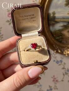 1pc Half Heart-Shaped Rhinestone Black & Red Ring, Women's Jewelry, Anniversary Birthday Gift - Gold - View 4