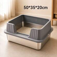 1pc Extra Large Stainless Steel Cat Litter Box, High-Edge Anti-Splash Fence, Detachable And Easy To Clean, Suitable For Indoor Cats - one-size - View 5