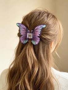 1pc Women's Mori Style Fairy Large Butterfly Hair Claw, Glossy Gradient Wing Design, Elegant Updo Hair Clip For Date And Vacation - Multicolor - View 1